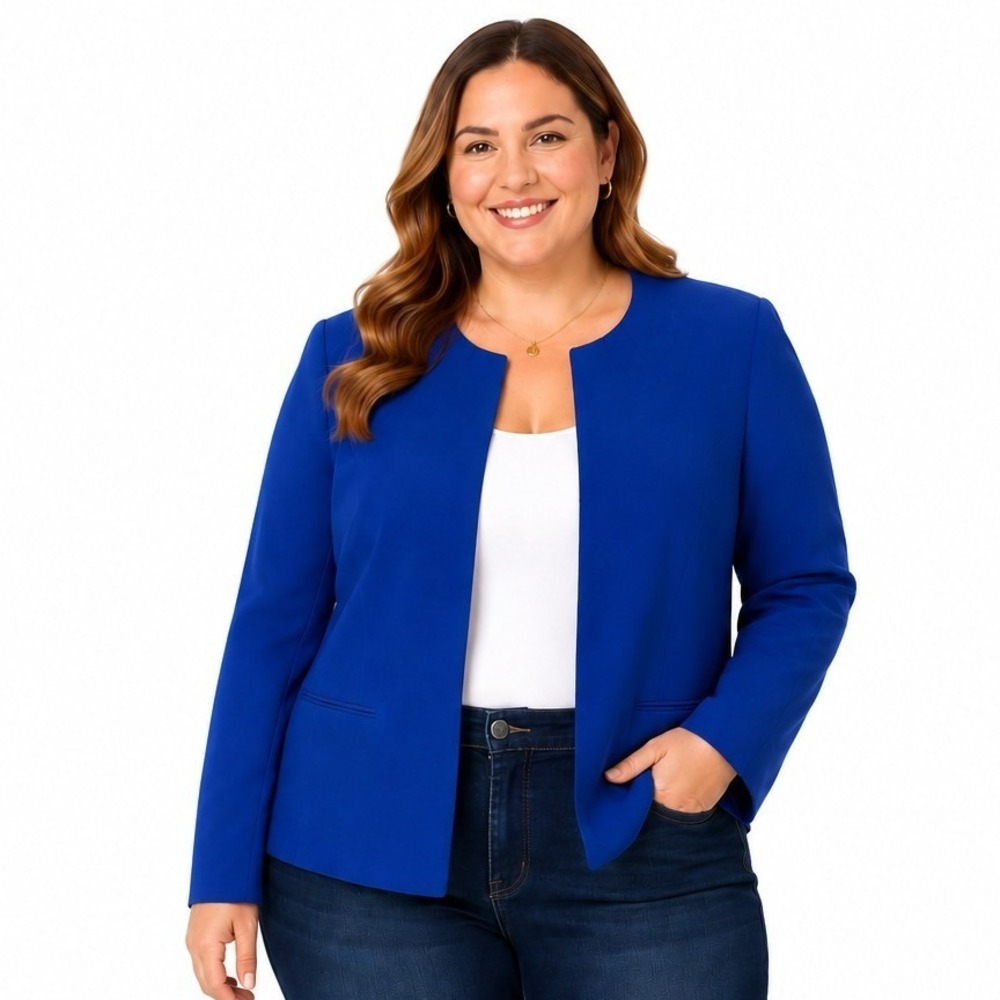 Giovanna Signature Blazer Plus 18W Royal Blue Collarless Pleated Open Front Work